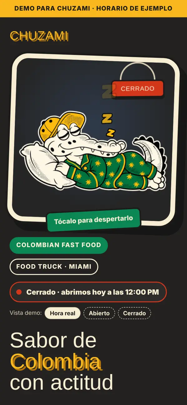 Página web de Chuzami Fast Food en un teléfono
